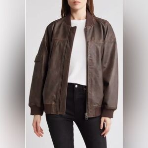 Treasure & Bond Women’s Leather Bomber Jacket, medium
